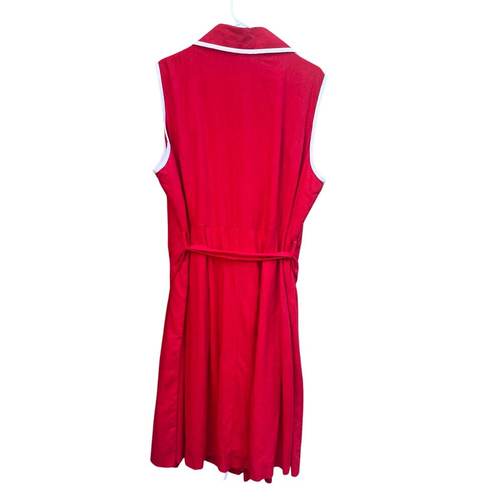 Vintage JG Hook  sleeveless trench dress with white piping and tie belt Sz 24W - Picture 4 of 5